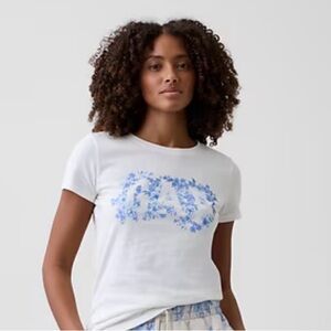 GAP White Tee with Blue Floral Logo